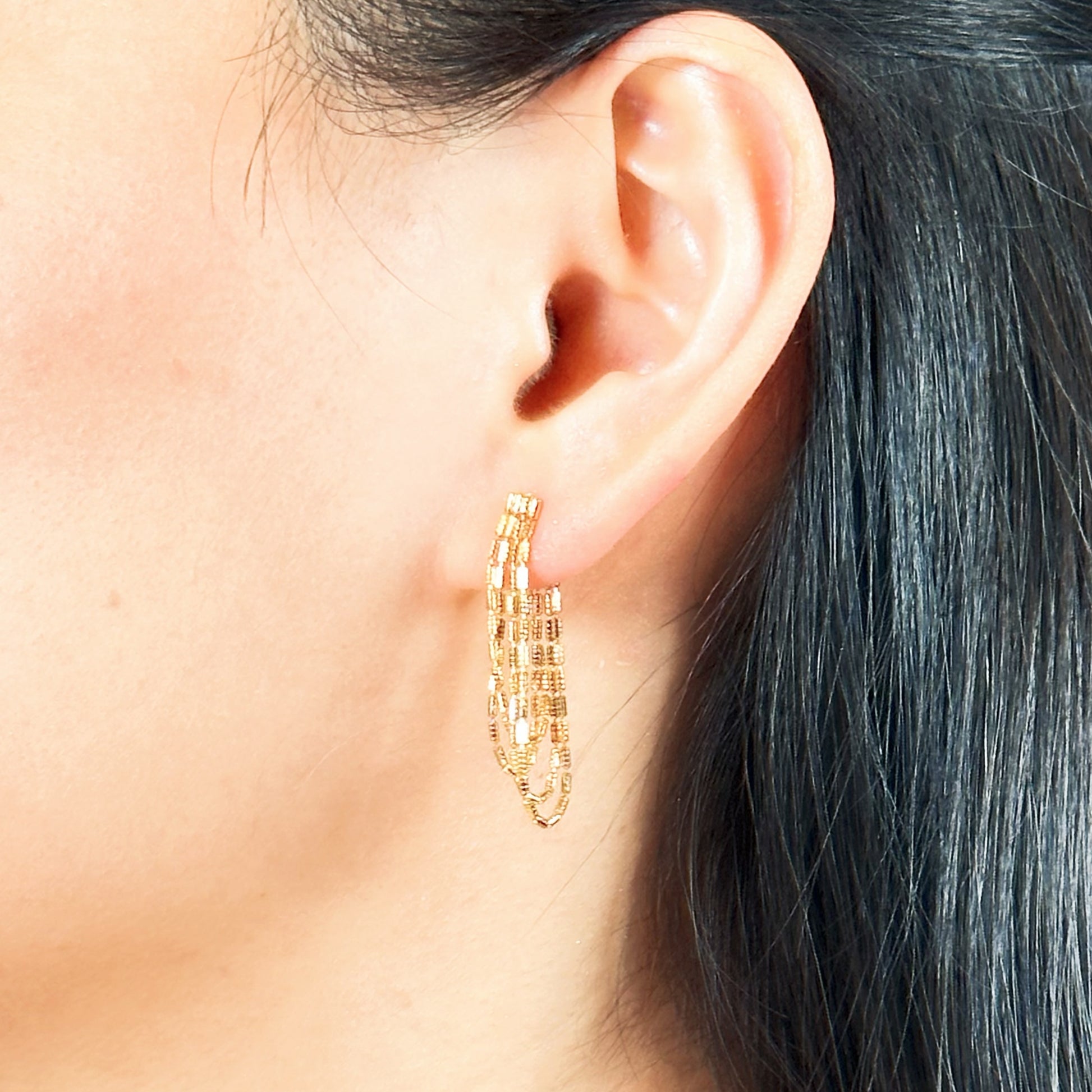 18k gold plated brass tassel earrings with intricate design