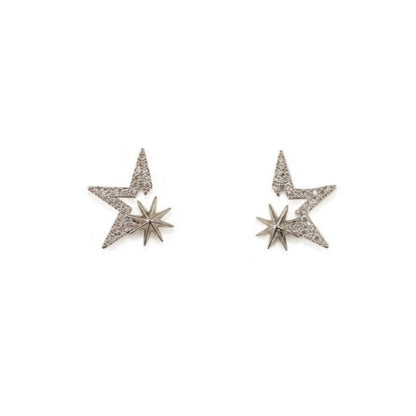 Kiss the Stars Earrings, which are elegantly crafted from white gold plated over brass, featuring a star-shaped design with sparkling accents.