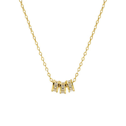 Elegant Lucky Trio Necklace in gold vermeil, featuring three cubic zirconia encrusted charms on a delicate chain, showcasing a sparkling, sophisticated design