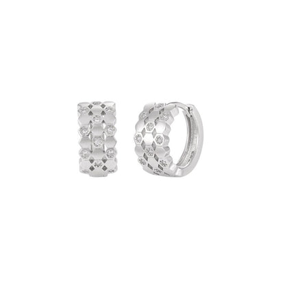 Pair of SOHO Earrings crafted from S925 silver, featuring a geometric pattern with sparkling accents