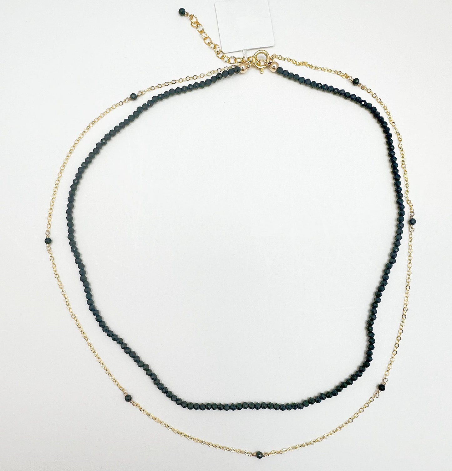 Double layered gold filled choker with black spinel beads.