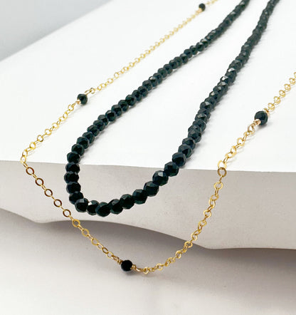 Double layered gold filled choker with black spinel beads.