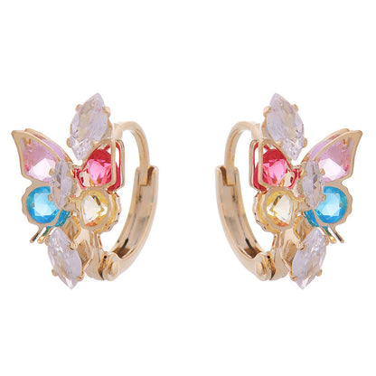 Elegant Dancing Butterfly Earrings with multi-colored zircon stones and 18k gold plating, offering a vibrant touch to both casual and formal attire.