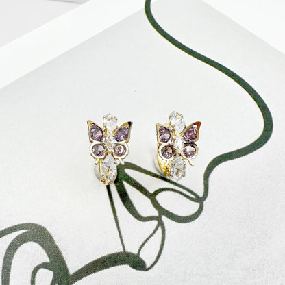 Elegant Dancing Butterfly Earrings with multi-colored zircon stones and 18k gold plating, offering a vibrant touch to both casual and formal attire.