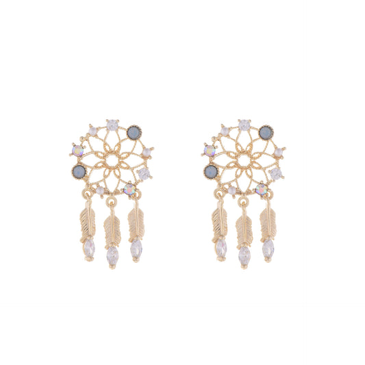 Elegant Dream Catcher Earrings with 14k gold plating over brass and delicate dangling elements