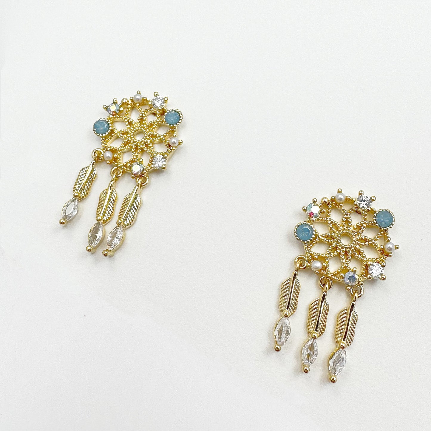 Elegant Dream Catcher Earrings with 14k gold plating over brass and delicate dangling elements