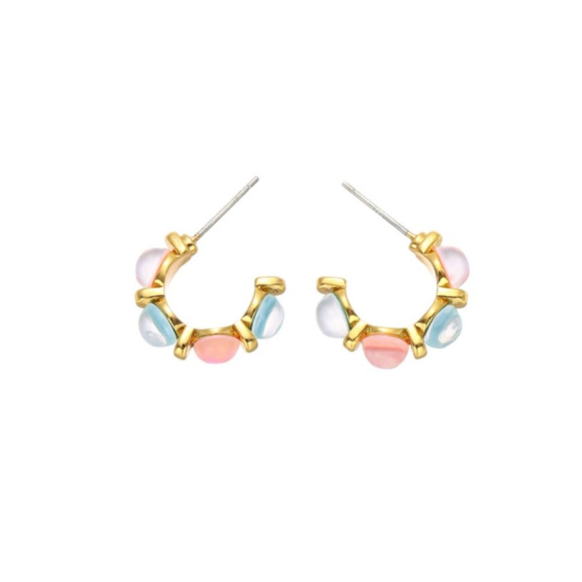 Flora Earrings with luminescent resin gemstones on 18k gold-plated brass, combining modern chic with timeless elegance