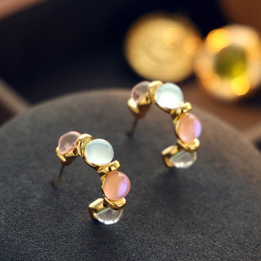 Flora Earrings with luminescent resin gemstones on 18k gold-plated brass, combining modern chic with timeless elegance