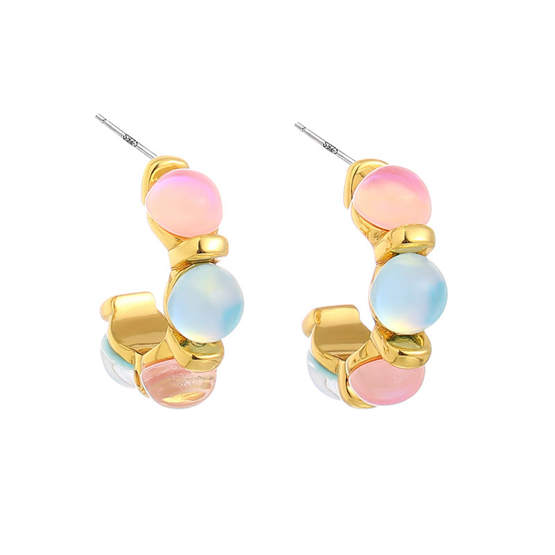 Flora Earrings with luminescent resin gemstones on 18k gold-plated brass, combining modern chic with timeless elegance