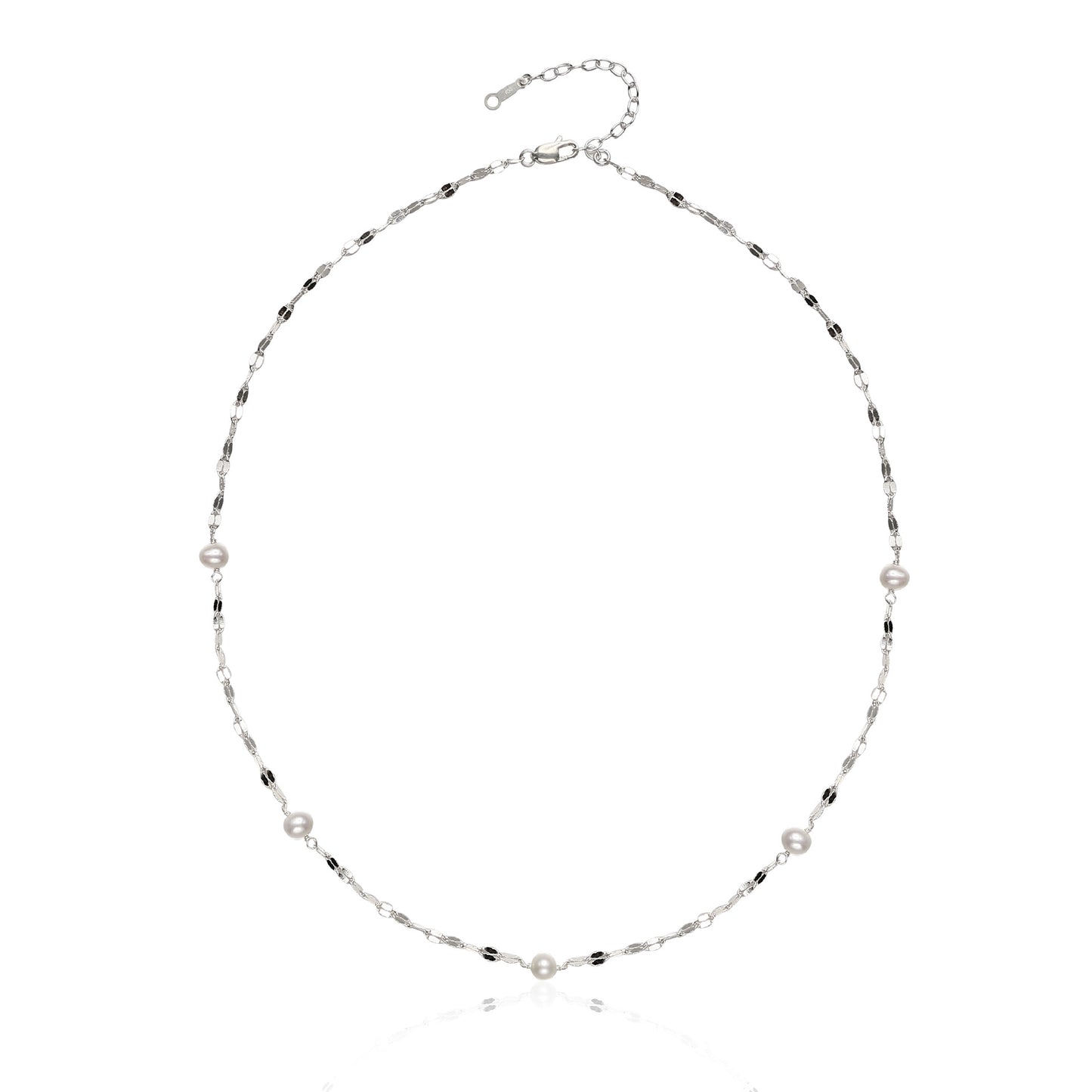 Exquisite Glacier Necklace with Akoya Baroque pearls interlinked with shimmering S925 sterling silver chain for an elegant adornment