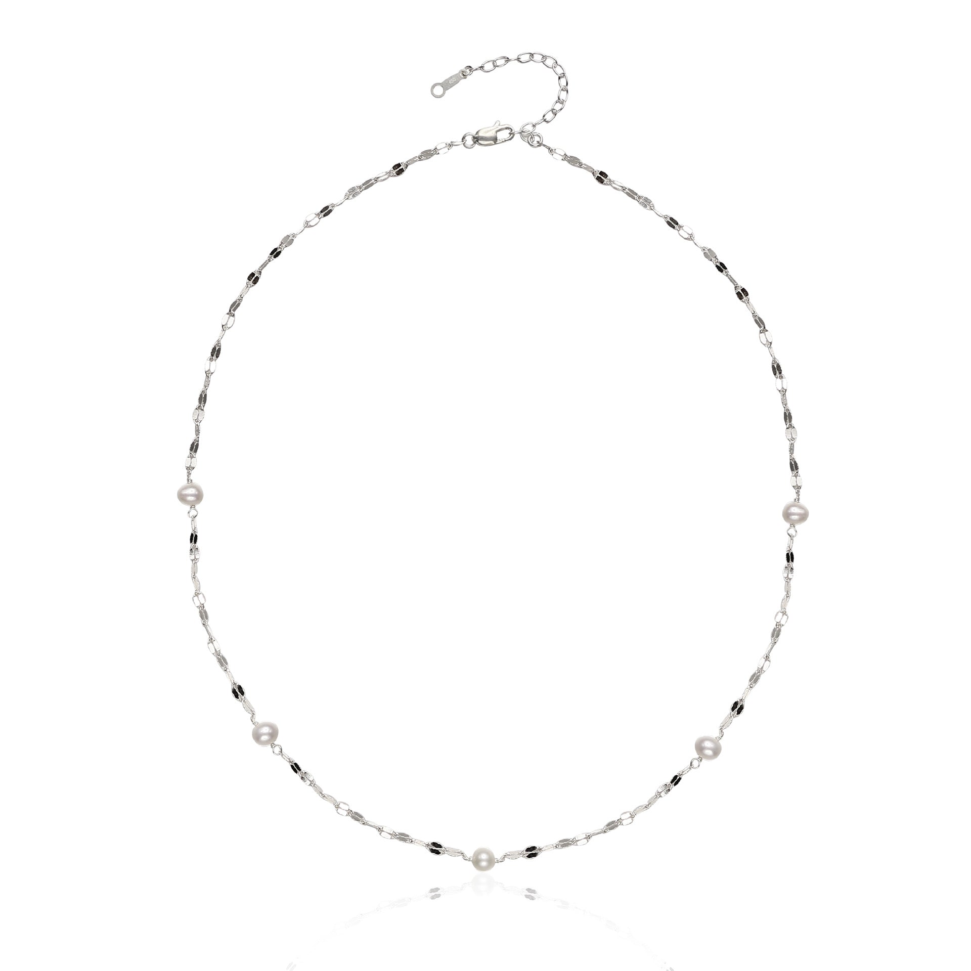 Exquisite Glacier Necklace with Akoya Baroque pearls interlinked with shimmering S925 sterling silver chain for an elegant adornment