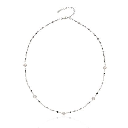 Exquisite Glacier Necklace with Akoya Baroque pearls interlinked with shimmering S925 sterling silver chain for an elegant adornment