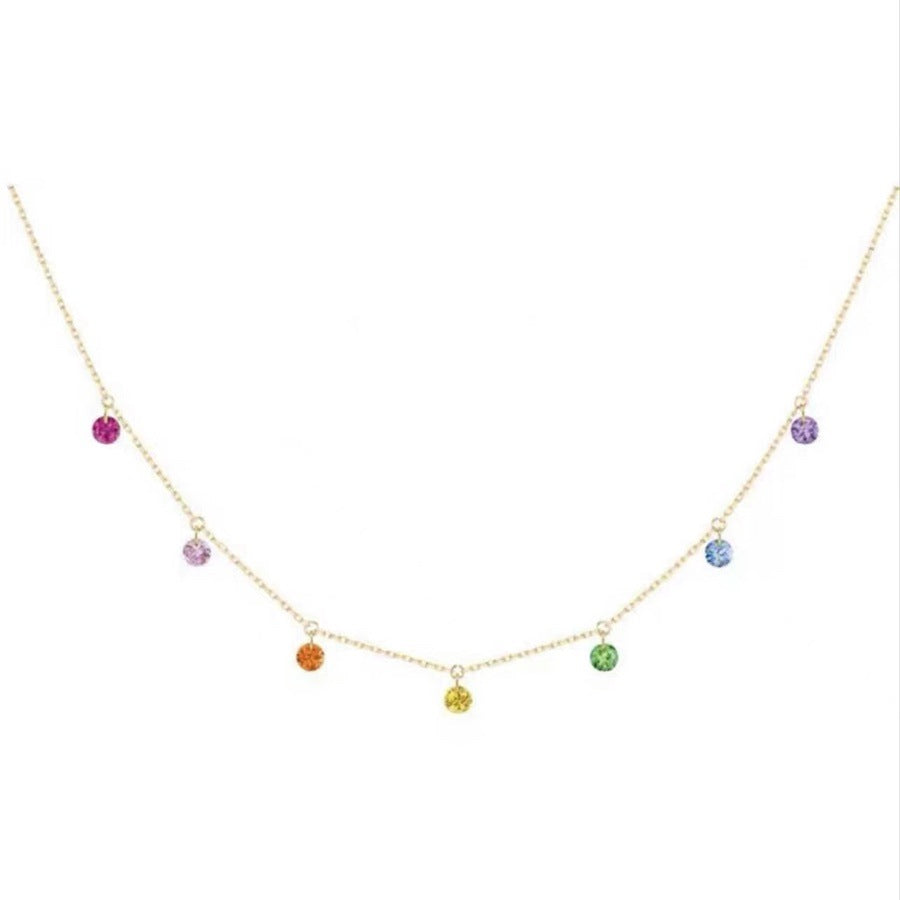 Elegant Gold Filled chain necklace with colorful zircon gemstone accents