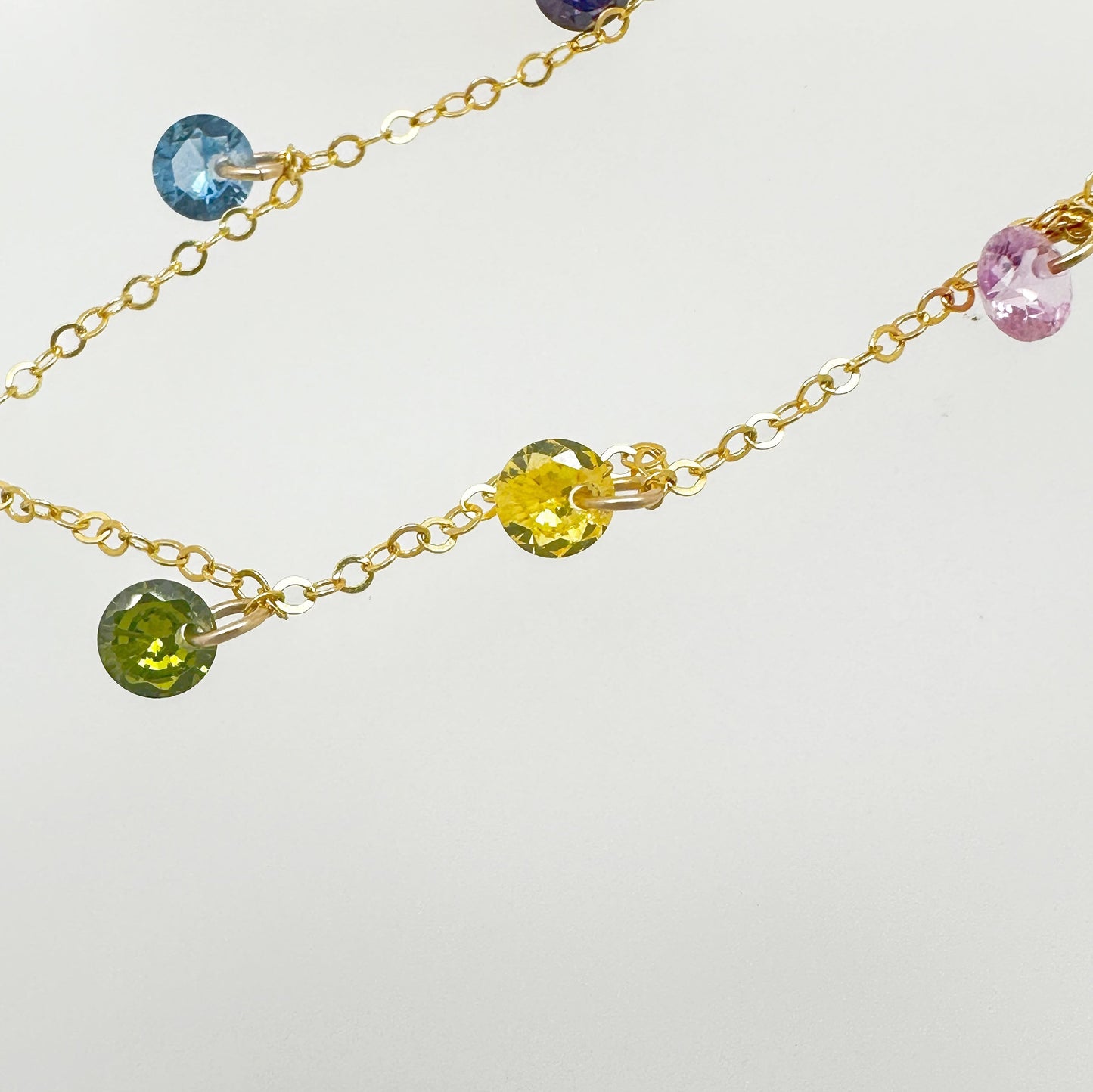 Elegant Gold Filled chain necklace with colorful zircon gemstone accents