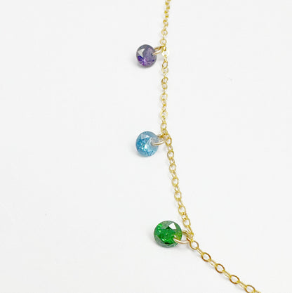 Elegant Gold Filled chain necklace with colorful zircon gemstone accents